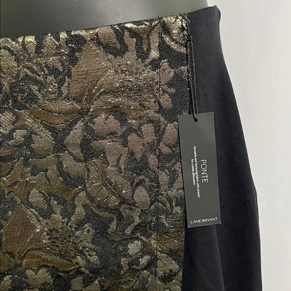 NWT Lane Bryant Black & Metallic Gold Jacquard Floral Ponte Knit Faux Wrap Skirt - Picture 6 of 14
